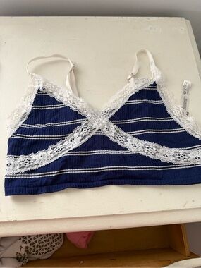 Free People Navy Striped Lace Trim Bralette